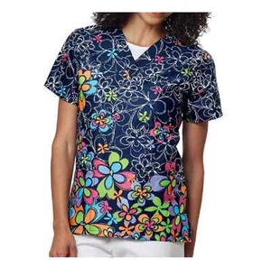 {XS} Tafford Women's Medical Scrub Top V-Neck Floral Print 100% Cotton - Picture 1 of 6