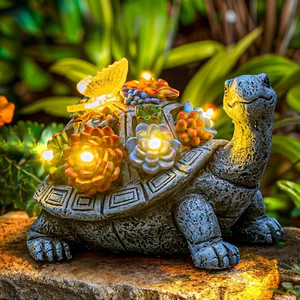 Solar Garden Outdoor Statues With Succulent And 7 LED Lights - Lawn Decor - Picture 1 of 12