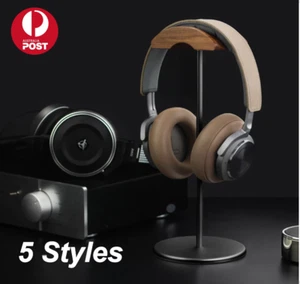 Wooden Headset Stand Aluminum Walnut Earphone Hanger Desk Display Holder Rack - Picture 1 of 12