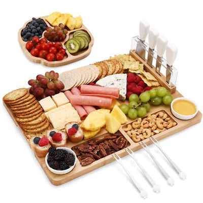 13PCS Bamboo Cheese Board Set Charcuterie Serving Platter Tray with Gift Box - image 1 of 4