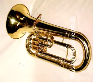 EUPHONIUM 3 VALVE OF PURE BRASS METAL IN GOLDEN POLISH + CUSHION CASE +FREE SHIP - Picture 1 of 3