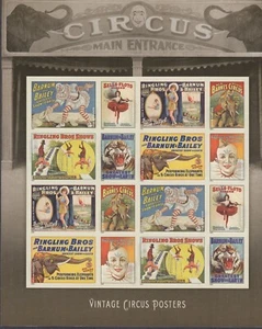Circus Posters Mint Sheet of 16 Stamps, Scott #4898-4905, MNH, Nice! Free Ship! - Picture 1 of 1