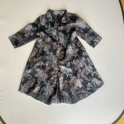 Abrigo de vestir para mujer Halu Gypsy de lino Lagenlook negro floral con cuello con botones M Foto 1 de 4