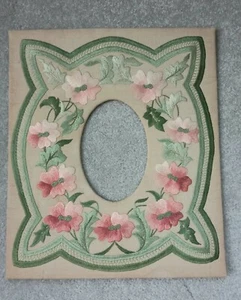 Antique Society Silk Wild ROSES Art Deco Nouveau Hand Embroidery Picture Frame - Picture 1 of 12