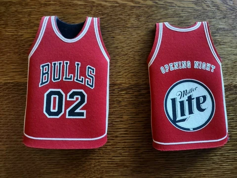 CHICAGO BULLS / MILLER LITE OPENING NIGHT BOTTLE KOOZIE COOZIE JERSEY SET OF 2 Cover