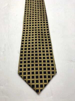 Valerio Garati Designer Mens Neck Tie 100% Silk Woven New Black Gold Checkered - Image 1 of 4