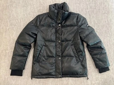 Women’s Size Small BCBG Maxazria Vegan Faux Leather Puffer Coat Black NEW - Image 1 of 4