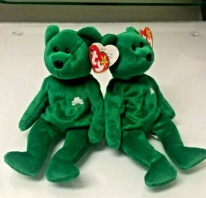 Lot of 2 Ty Beanie Babies ERIN The Irish Bear FAREHAM, HANTS on Swing Tags NWT - Picture 1 of 6
