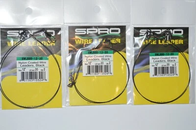 3 packs spro premium nylon coated wire leader 12" 20lb ball bearing swivel pike - Image 1 of 3