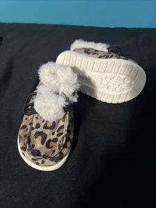 Brown Leopard Print Slip-On Booties Size 2 Infant Shoes - Picture 1 of 3