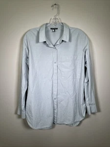 Eileen Fisher Classic Collar Long Shirt M Washed Organic Cotton Poplin Baby Blue - Picture 1 of 10