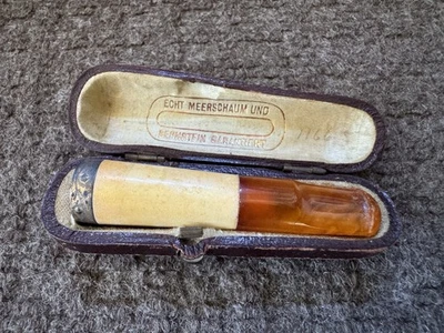 Antique Baltic Amber & Meerschaum Cigarette Cigar w/Case Echt Bernstein - Image 1 of 4
