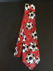 Vintage Mens Novelty Tie Soccer Ball Net Goal Pattern Adjustable One Size Shiny - Picture 1 of 4