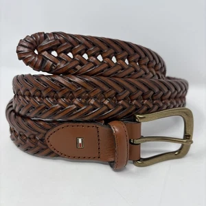 Tommy Hilfiger Logo Herren 32 Gürtel Lederbesatz geflochten braun Messingschnalle - Bild 1 von 15