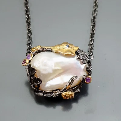 Fine Art Natural Baroque Pearl Necklace 925 Sterling Silver 16.5"/N26380 - Image 1 of 4