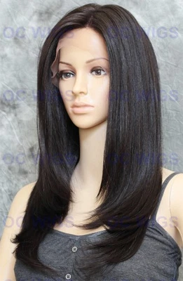 Длинный прямой теплый OK кружевной передний/верхний парик из смеси человеческих волос темно-коричневый EVEK 2 - Изображение 1 из 4