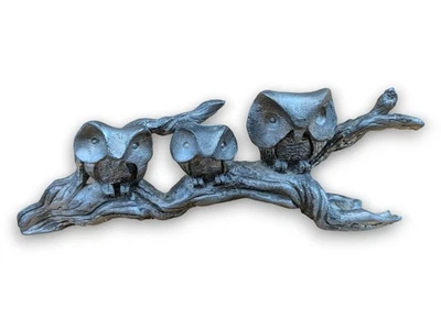 Escultura de pájaro búho de peltre de metal macizo de colección 3 figuras firmadas cazador 7,5"" Foto 1 de 4