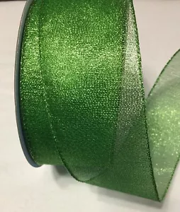 5 yds. LIME GREEN GLIMMER SEMI SHEER WIRE EDGE RIBBON 2 1/2" Wide - Picture 1 of 1