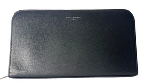 SAINT LAURENT Logo Long Wallet Leather Black Zip Round Wallet Unisex - Picture 1 of 23