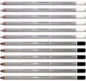 Staedtler Lumocolor Non-Permanent Omnichrom Pencil - Black and White Set - 12PC