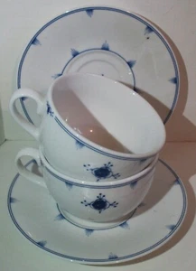 Lot of 2 Sets Blue and White Porsgrund Mini Straw Pttn. Large Cups and Saucers - Picture 1 of 13