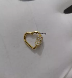 Beautiful Heart Diamond 925 Sterling Silver Carabiner Screw Lock Clasp Jewelry - Picture 1 of 2