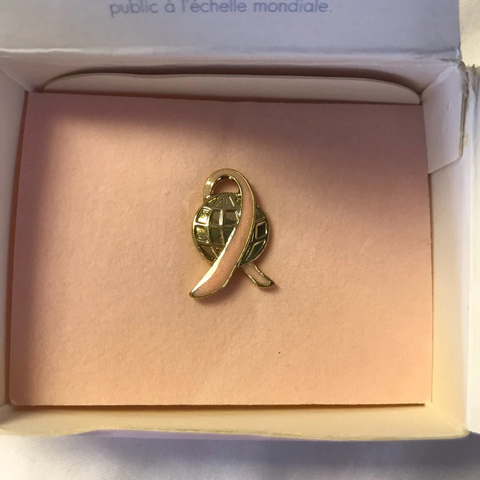 Goldtone Pink Enameled Walk Around the World Breast Cancer Tac Pin - Avon