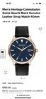 MOVADO MENS HERITAGE CALENDOPLAN Navy Face LEATHER WATCH 3650158 msrp $750