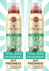 2 Old Spice Men's Whole Body Deodorant Total Body Aloe Rain Aluminum Free 3.5 OZ - Picture 1 of 4