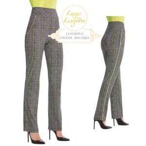 Neon Check Trousers By Wolford L Large Grey Lime Pants With Check Design Elegant - Picture 1 of 3