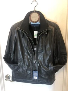 COLE HAAN Size L Mens Black Smooth Classic Leather Moto Coat Jacket $700 NWT - Picture 1 of 9