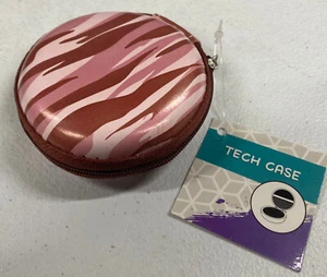 Tech Case Earbud Case Hard Sides - Zipper - Cord Storage - Pink/Brown Camo - Picture 1 of 2