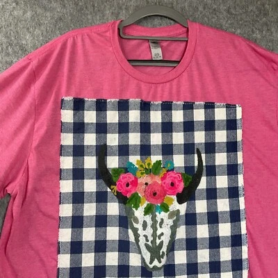 Camisa Top Gildan Para Mujer Plus 2X Rosa Novela Bordada Suroeste Boho Western Foto 1 de 4