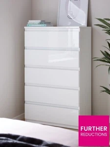 Layton Gloss 5 Drawer Chest White Storage Cabinet Stylish Bedroom Furniture - Picture 1 of 6