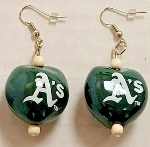 MLB Oakland Athletics Go Nuts Kukui Nut Earrings, New Cover