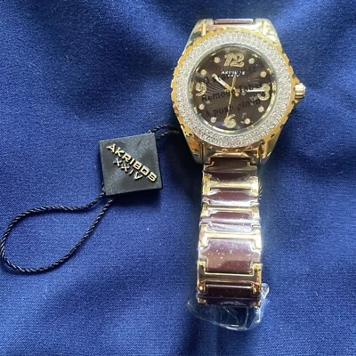 Akribos XXIV Womens Watch Metal Ceramic Band Gold Tone Gem Case 39mm AK891BRG - Image 1 of 4