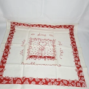 Libeco Belgium Linen Towel Red Off White Vintage 2000 Millennium First Kiss Love - Picture 1 of 7