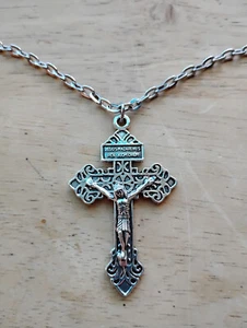 Collar Crucifijo Perdón Plata 2" 4mm Grueso Cadena Eslabón 24" - Imagen 1 de 3