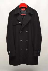 HUGO BOSS Zweireihiger Trenchcoat Wolle/Kaschmir Schwarz EU 52L / UK,US 42L - Bild 1 von 12