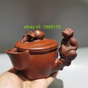 5.5″ Yixing Zisha Clay carved Peach Monkey statue Kung Fu tea Exquisite Teapot - Picture 1 of 9