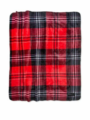 VICTORIA SECRET SHERPA BLANKET Black & Red Plaid 50x60 NEW  - Image 1 of 2