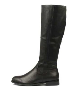 New Django & Juliette Yarari Black Leather Black Womens Shoes Casual Boots Long - Picture 1 of 5