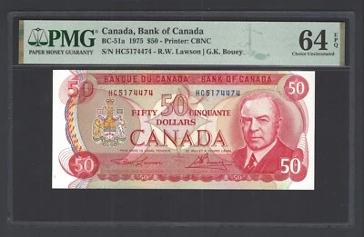 Canada 50 Dollars 1975 BC-51a Uncirculated Grade 64 - Image 1 of 2