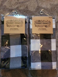 Robert Stanley Black & White Buffalo Plaid 18”x 18” Napkins (2 Packs 4 Ea) New! - Picture 1 of 3