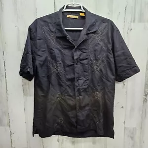 THE HAVANERA CO. Embroidered Black Blue Ivory Casual Button Shirt Men Size M - Picture 1 of 6