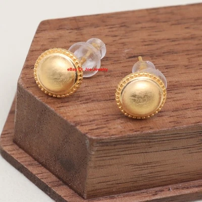 Aretes redondos domo de plata de ley 925 chapados en oro para mujer de 8 mm Foto 1 de 4