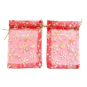 50 Pcs Small Organza Sheer Favor Gift Bags Mini Golden Snowflake Pattern - Picture 1 of 12