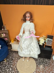 Vintage Barbie Clone Outfit - White Dress / Gown, Pumps, Bouquet, Hanger - Picture 1 of 22