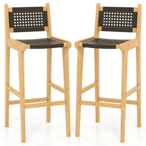 2PCS 30" Teak Wood Bar Chair with Backrest & Footrest Bar Height Chair for Deck - Picture 1 of 7