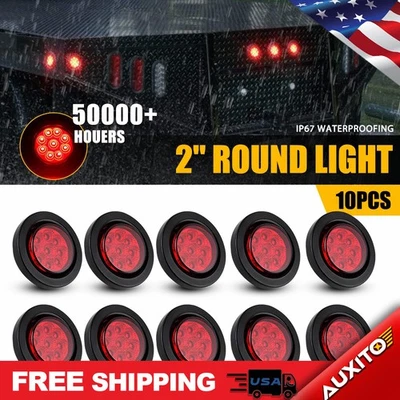 Remolque redondo rojo de 10X 2" pulgadas DOT pulgadas 9 luces marcadoras LED con ojal para camión R Foto 1 de 4
